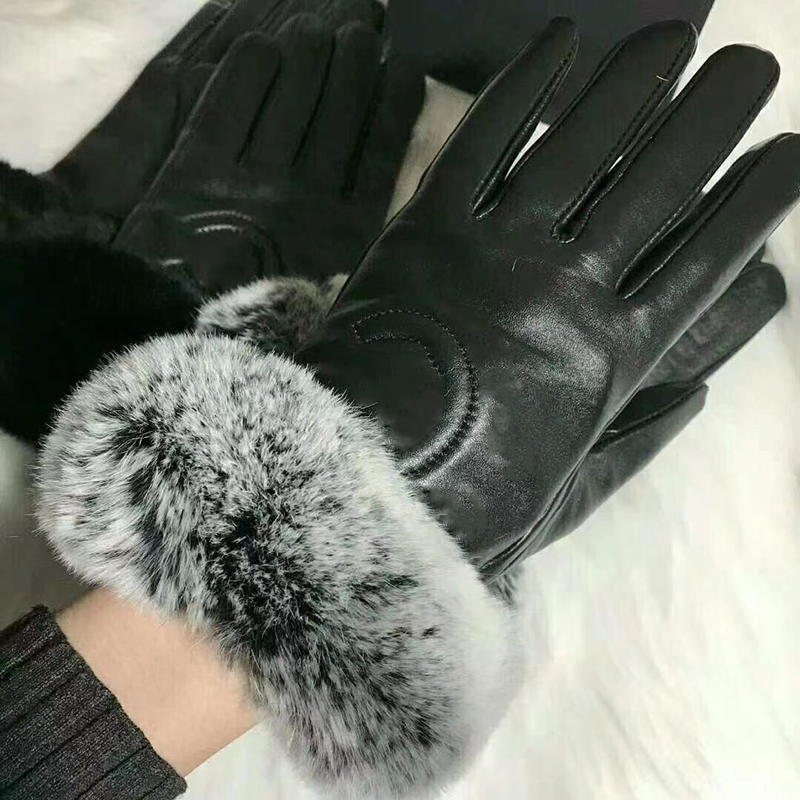 

Designer luxury women's winter leather gloves Plush touch screen Outdoor thermal insulation sheepskin for cycling with warm insulated sheepskin fingertip gift