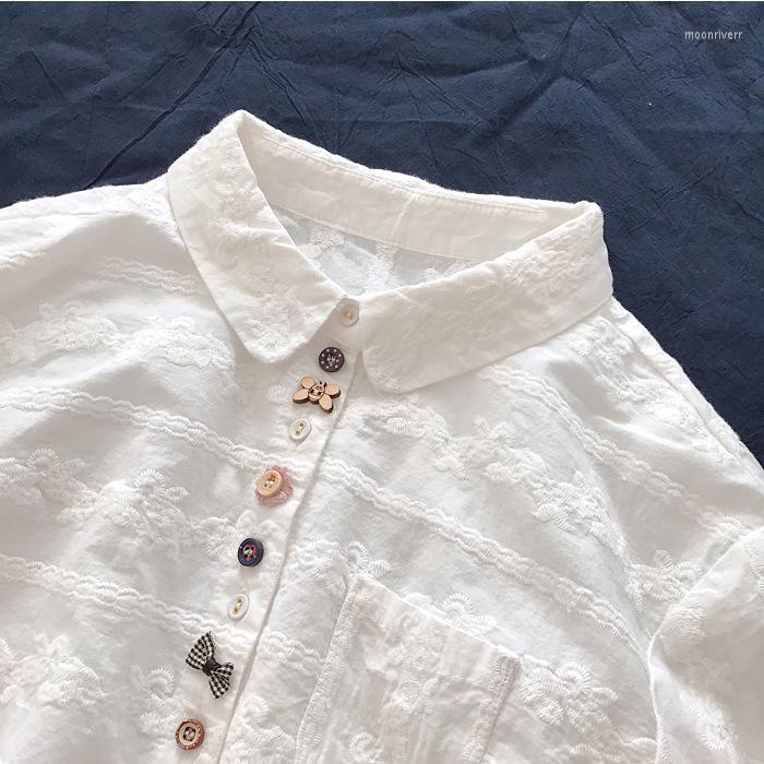 

Women's Blouses Spring Summer 2022 Japanese Sweet Embroidery Loose Women White Shirt Long Sleeve
