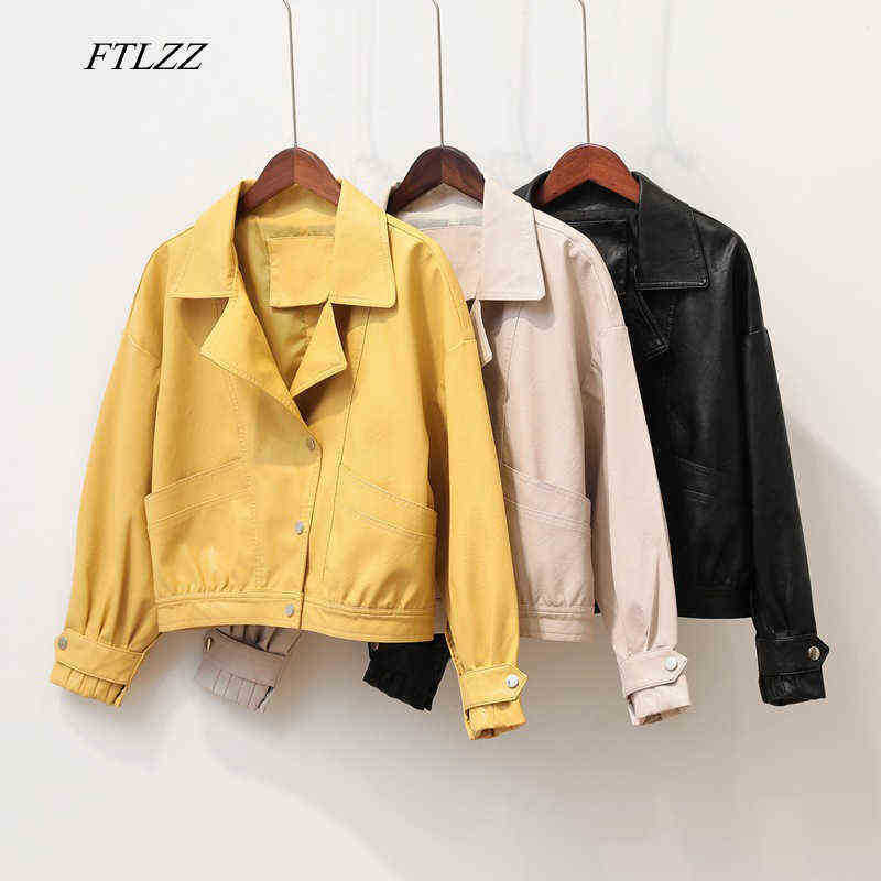 

Ftlzz Faux Soft Leather Loose Basic Jackets Women Autumn Collar Single Breasted Pu Motorcycle Black Punk Female Outfit J220727