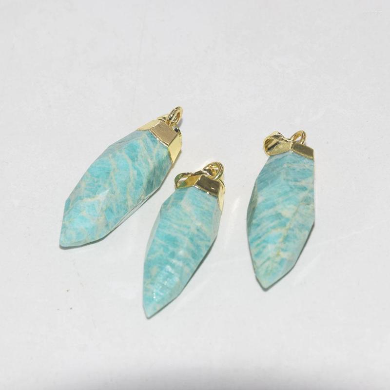 

Pendant Necklaces Gold Cap Natural Amazonite Stone Pendants For Jewelry Making 2022 Face Stripe Charms Aura Gem Women Accessories
