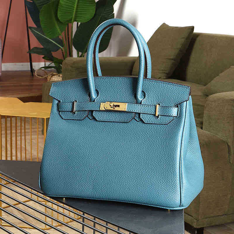 

designer Birkins Handbags Leather Tote Bags One Shoulder Platinum Bag Women's 2022 High-end Quality Brand Pure Head Layer Cow Large Capacity WF0F, Hlc2023 denim blue 30cm