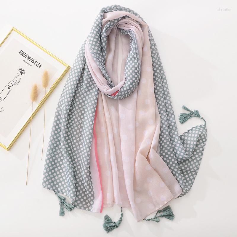 

Scarves Women Cotton Linen Scarf Bohemia Dot Print Hijab Shawls And Wraps Long Tassel Female Foulard 2022 Designer Bandana Pashmina