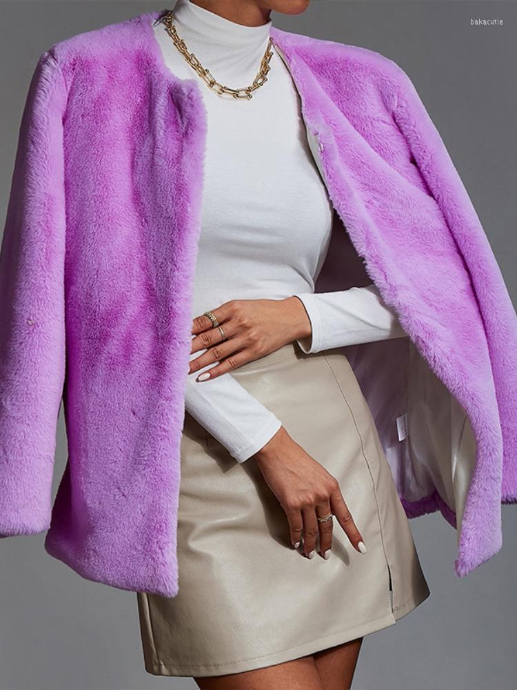 

Women's Fur Winter Elegant Ladies Luxury Faux Coats Women 2022 Casual Slim Purple Jackets Fake Outwear, As seen