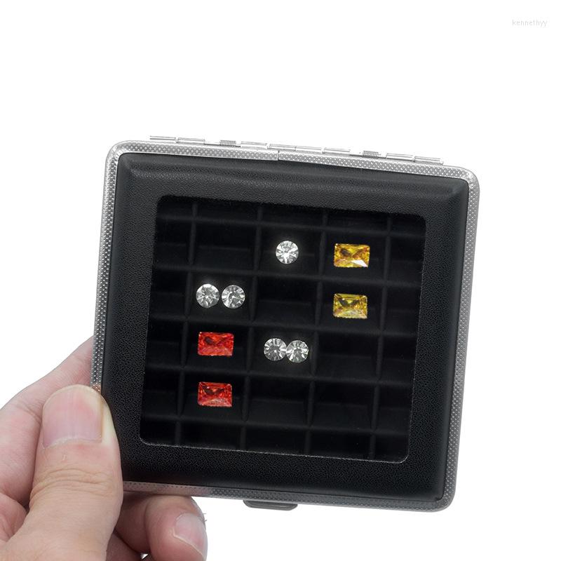 

Jewelry Pouches Soft Silicone Mat Transparent Glass Skylight 30 Gems Box Grid Ring Display Metal Bare Stone