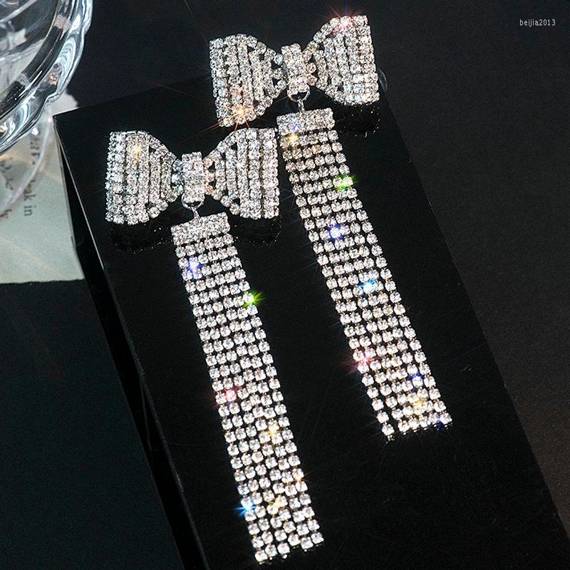 

Dangle Earrings Bow Long Tassel Full Rhinestone Drop For Women Ovsize Crystal Fashion Jewelry Accessories