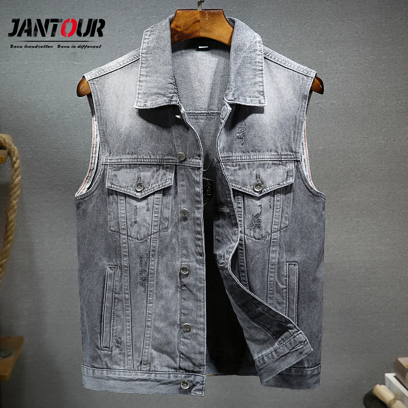 

Men's Vests Jantour Brand Jacket Fashion Retro Hip Hop Style Single Breasted Dark Gray Chalecos Big Size -4XL 221114