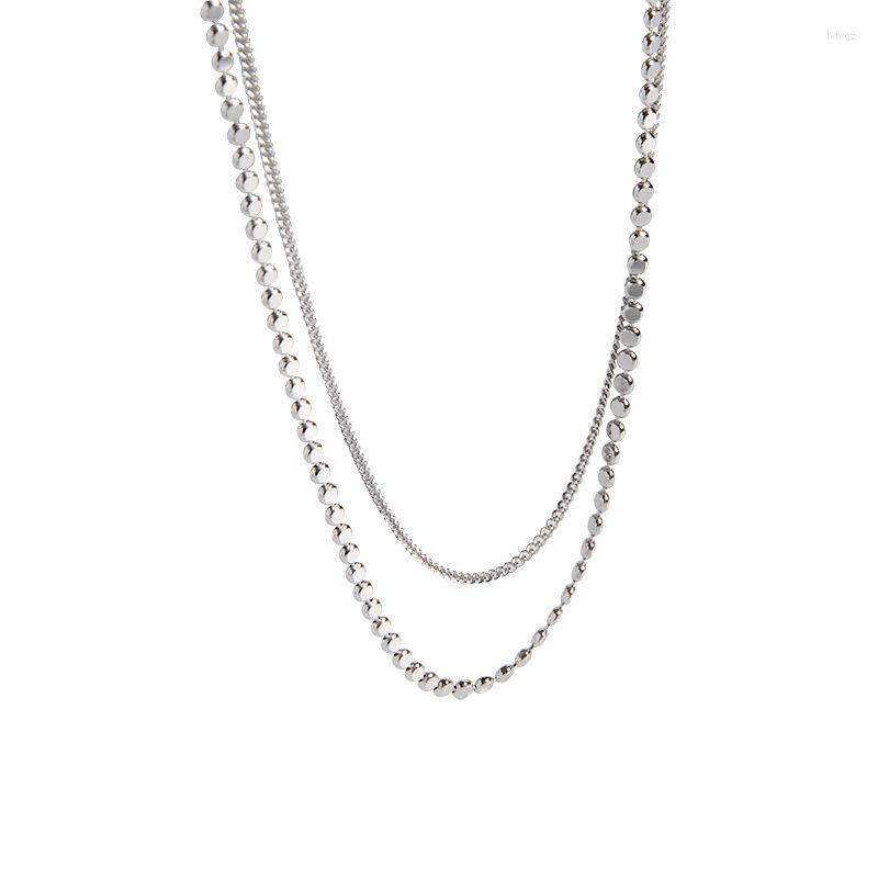 

Chains Women's 925 Sterling Silver Necklace Flat Beaded Double Clavicle Chain Niche Design Fashion Jewelry Couple Holiday Gift