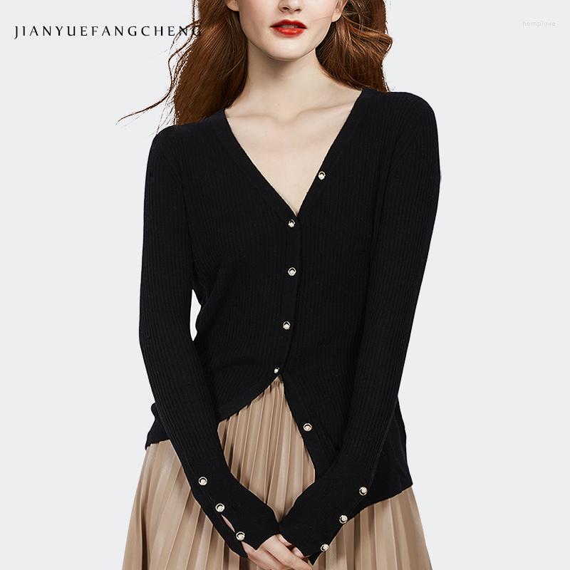

Women' Knits High Street Elegant V-Neck Women Black Wool Sweater Knitted Cardigan 2022 Autumn Outwear Fashion Casual Warm Slim Sweaters