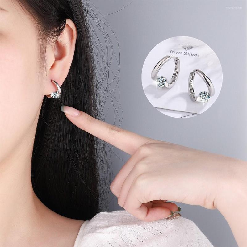 

Hoop Earrings Elegant 925 Silver Single CZ Twisted Huggie For Women Girl