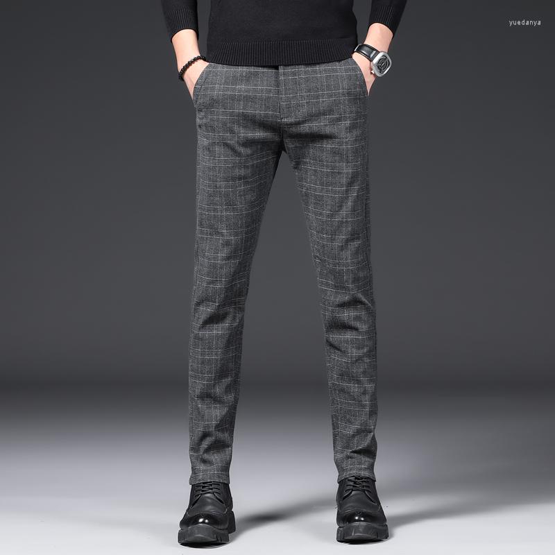 

Men's Pants Elastic Waist Mens Plaid Casual Classic Retro Fashion Loose Straight Trousers Black Grey Blue Men Brand Small Foot Clothes