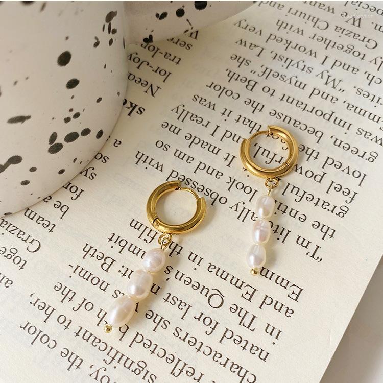 

Hoop Earrings Elegant Statement Pearl Chain Stainless Steel For Women Girls Party Jewelry Accessories