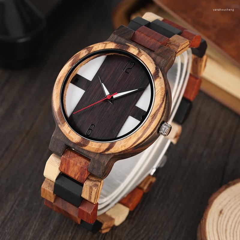 

Wristwatches Antique Men's Wood Watches Vintage Ebony Clock Male Unique Mixed Color Wooden Adjustable Band Quartz Woody, Black leather band