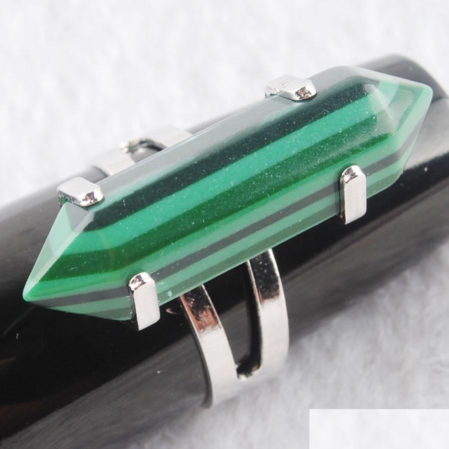 

Solitaire Ring Unique Ring For Women Hexagonal Natural Malachite Stone Beads Rings Sier Color Party Jewelry X3013 Drop Delivery Dhxl2