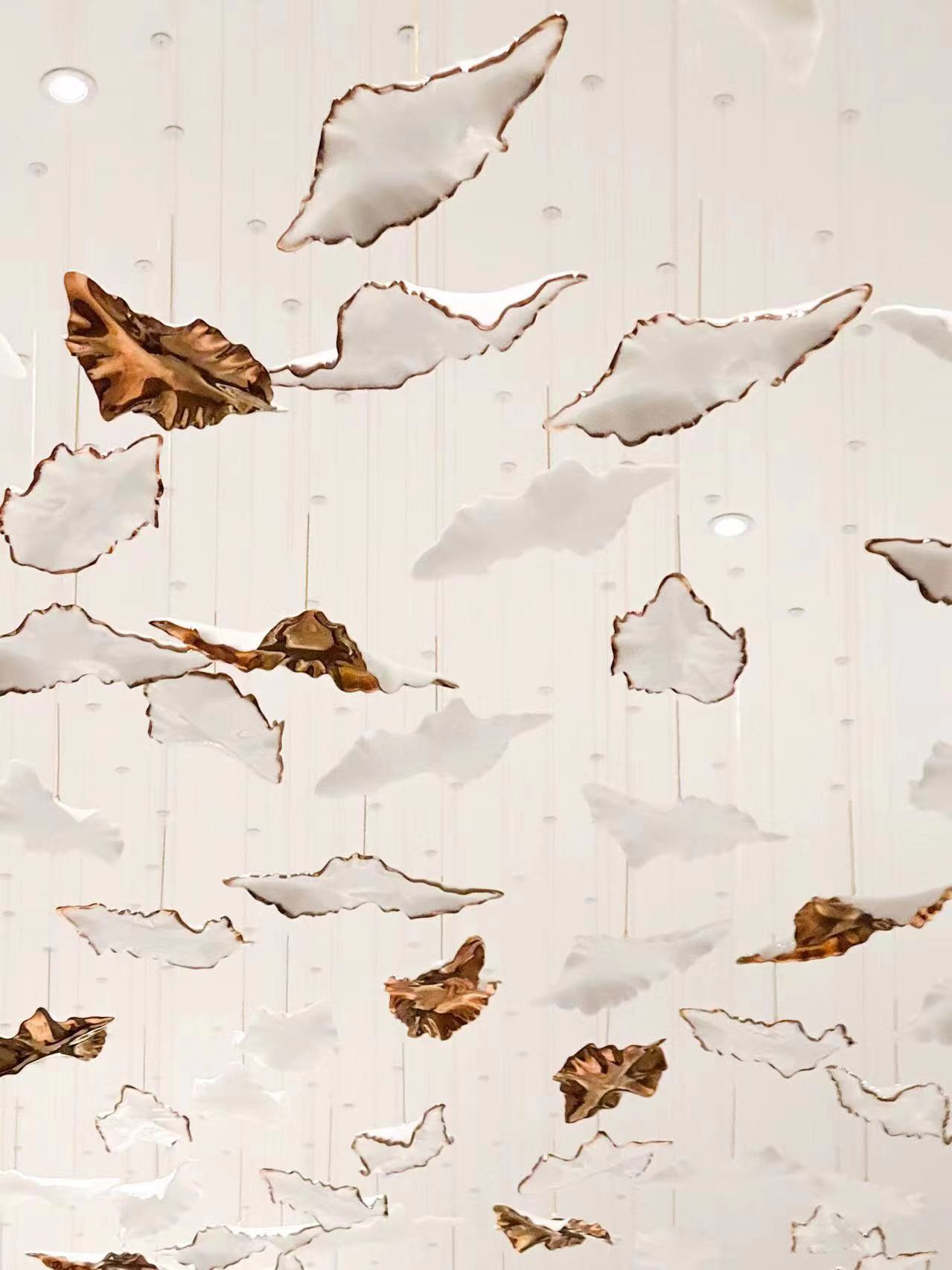 

Luxury Leaf Chandelier Pendant Light Hotel Banquet Hall Large Hanging Project Lights Crystal Chandelier Decor Ceiling Lighting Glass Ceramic Chandeliers GC001