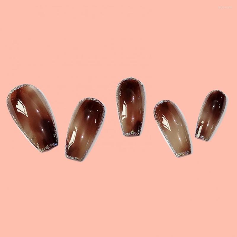 

False Nails Delicate Extra-Long Artificial Full Cover Press On Nail Tips Decor Easy To Apply Fake For Salon, Brown
