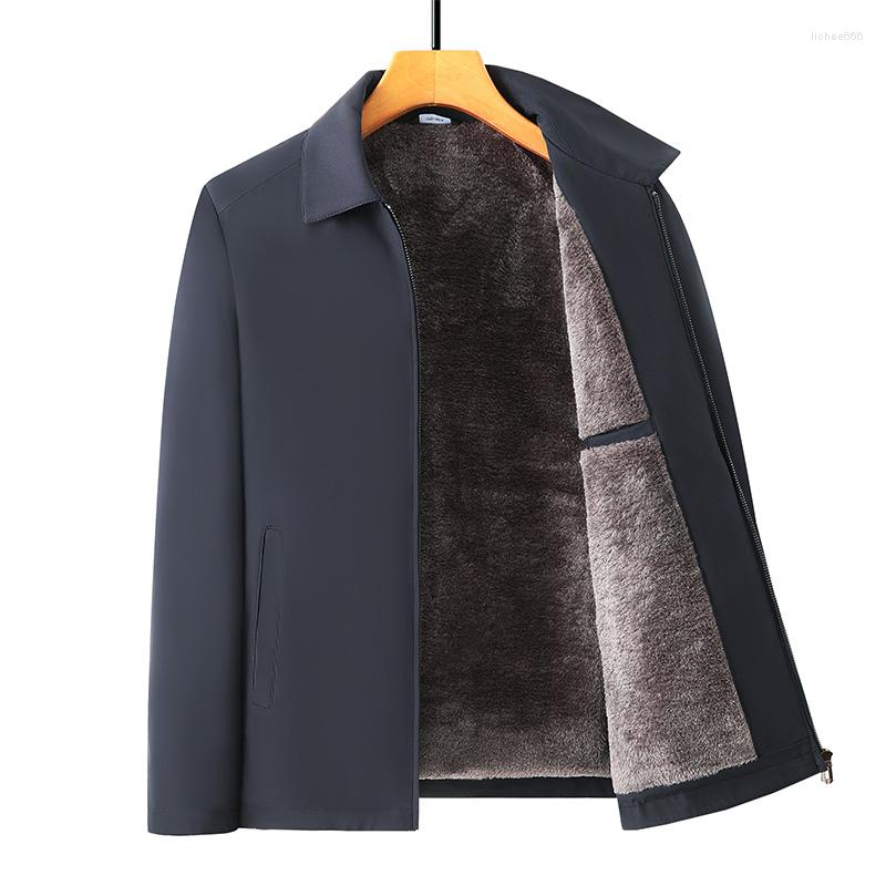 

Men's Jackets Dad Winter Coat Middle-aged Men's Plus Velvet Thick Lapel Jacket Elderly Cotton-padded Grandpa Warm Top, Black