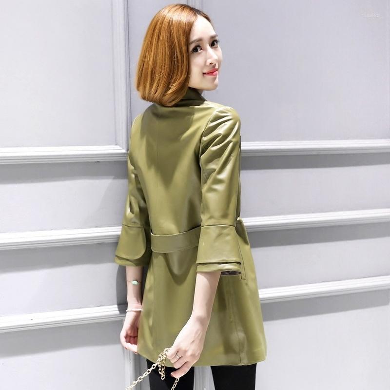 

Women' Leather Natural Sheepskin Coat Female Real Trench Genuine Montone Jacket Women Spring Clothes LWL1439, Black