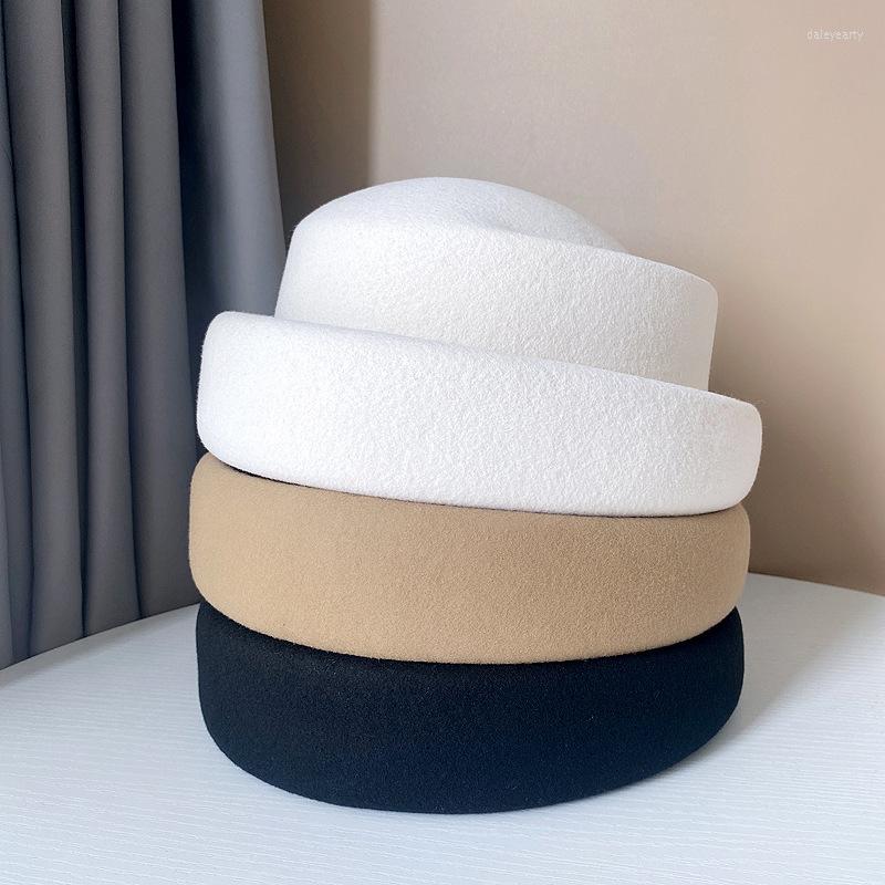 

Berets 2022 Australian Wool Vintage Fashion Fedora Hat For Women Ladies French Elegant Designer Bucket, White