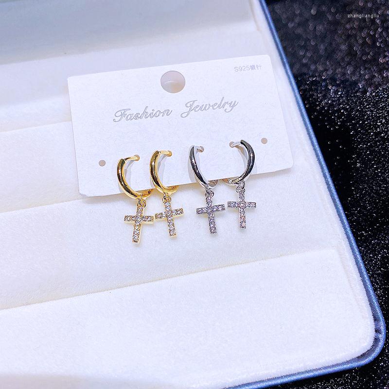 

Hoop Earrings Delicate CZ Crystal Cross For Women Gold Color Plated Cubic Zircon