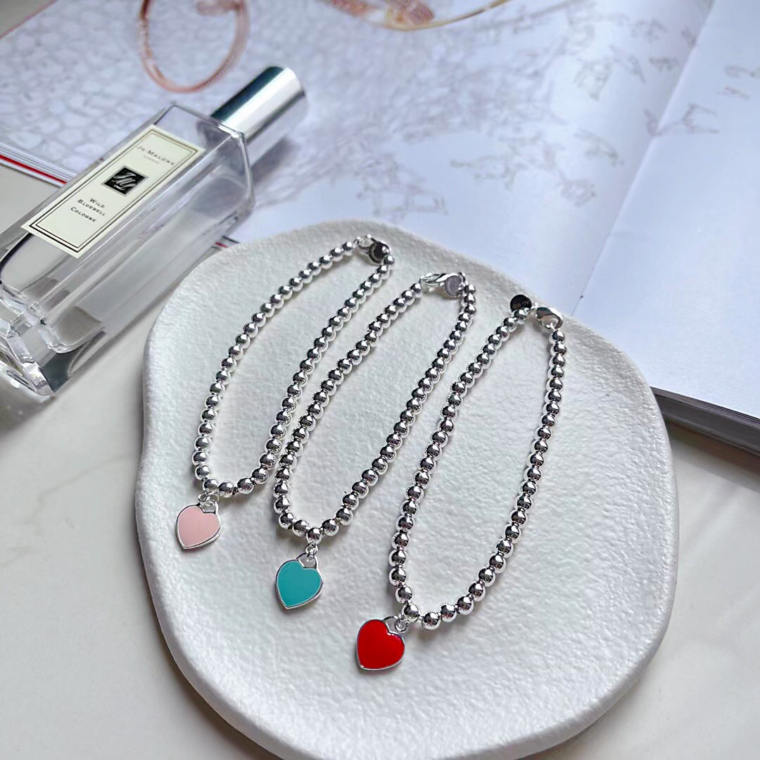 

Luxury Bracelet Necklace Set Heart shaped Bead Chain Classic Charm Women Fashion Jewelry Original Gift 316L Stainless Steel