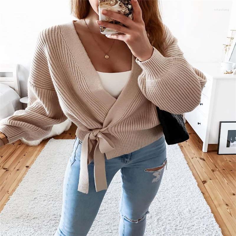 

Women' Knits Fashion Women' Sweater V-Neck Cardigan Lace Up Bow Sweaters Streetwear Casual Solid Color Female' Coat White Purple, Gray