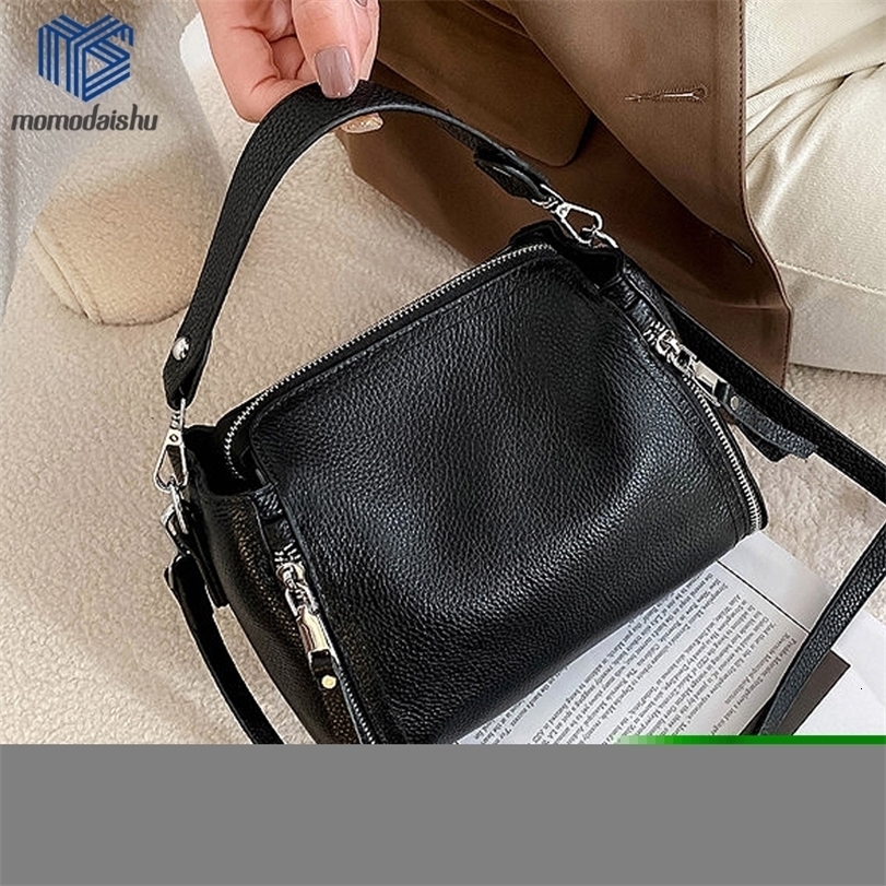 

Evening Bags Genuine Leather Handbag Designers Women Messenger Females Bucket Crossbody Shoulder Bolsa 221114, Black