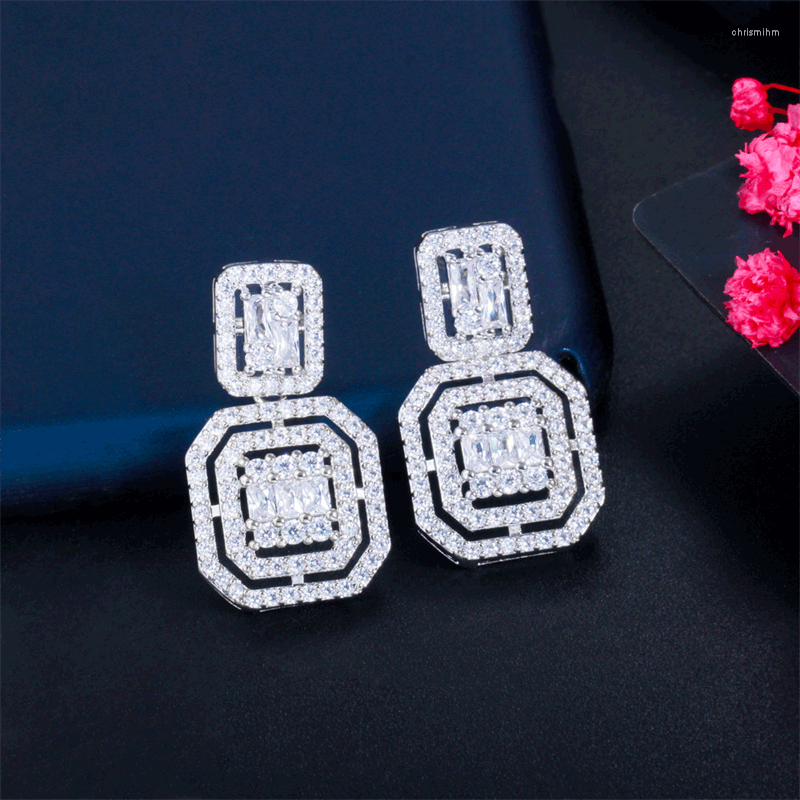

Dangle Earrings Exquisite Daily White And Gold Color Zircon Square Shape Women Noble Banquet Party Female Jewelry