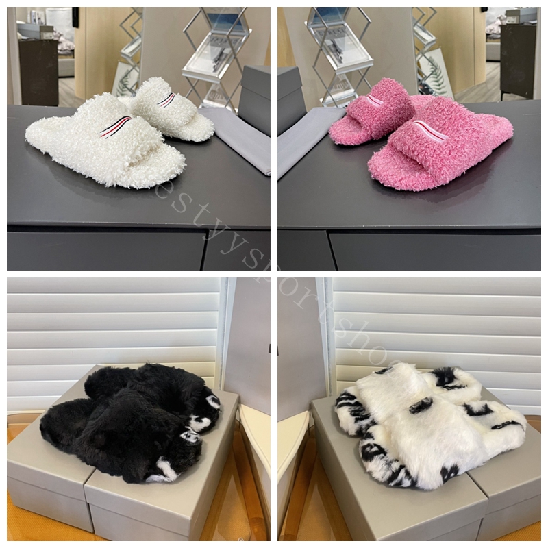 

2022 Designer Criss-Cross Sandals Slide Enameled Slides Slipper Sandal Women Shoes Fur Slippers Shearling Triangle Crossover Plush Wool Soft Warm Winter Indoor