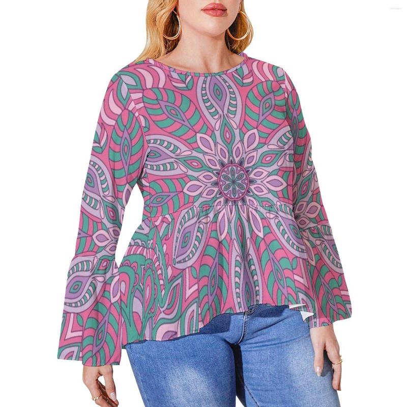 

Shirt Retro Bohemia Print Pink Mandala Kawaii Ruffled S Womens Classic Tshirt Plus Size Pattern Clothing Gift, Style-19