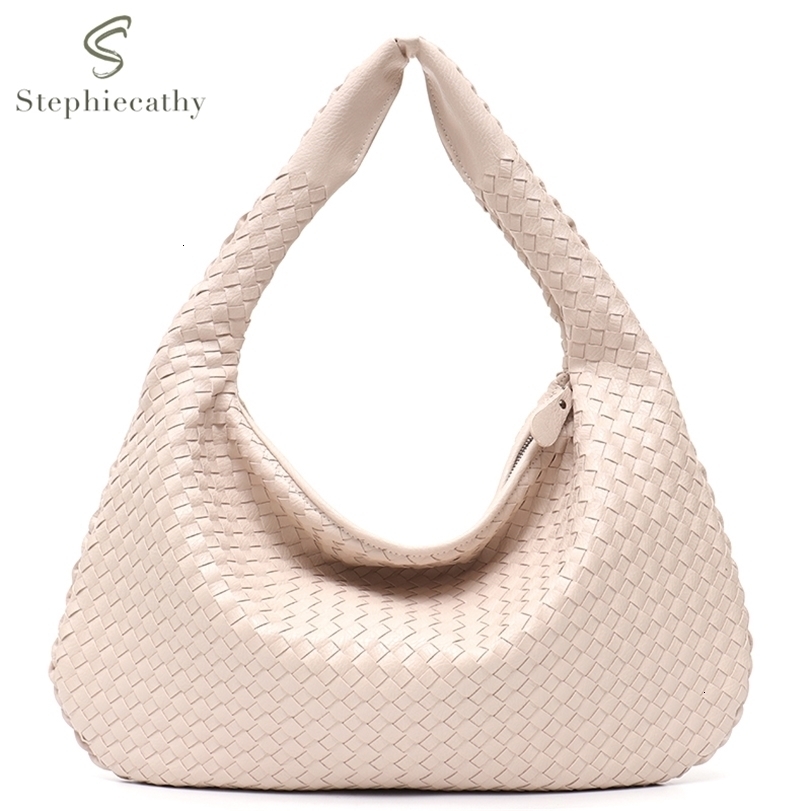 

Evening Bags SC Brand Vegan Leather Hobo Bag Handmade Woven Casual Female Handbag Big Capacity Patchwork Zipper Women Shoulder 221114, Navy s