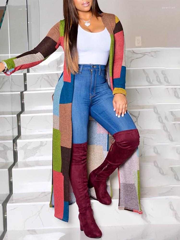

Women' Knits All-match Cardigan Women Korean Fashion 2022 Fall Colorblock Long Sleeve Casual Longline Elegant Knitted Oversiz, Qlkg97a