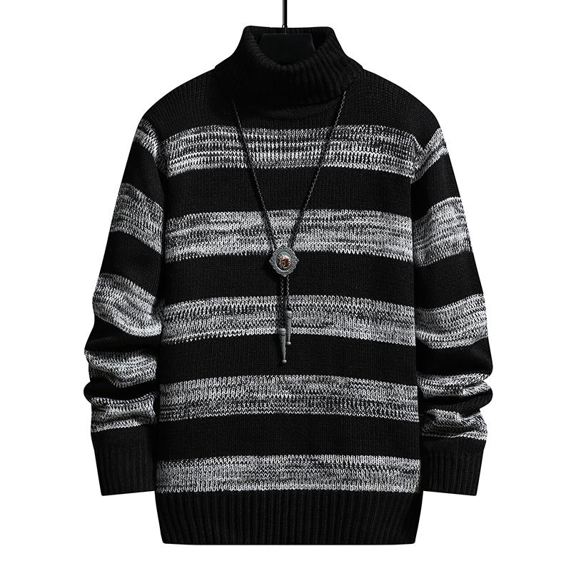 

Men's Sweaters Turtleneck Pullover Men's Thicken Knitted Sweater Fashion stripe Knitted Design Sweater Winter Pullover 221111, Black