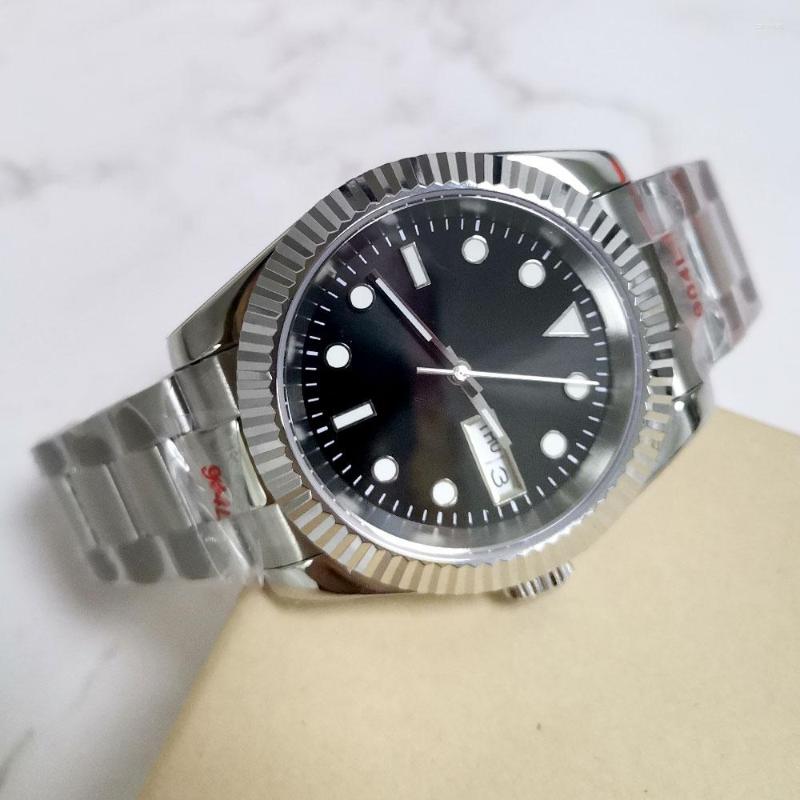 

Wristwatches Fluted Bezel Black 36mm/39mm NH36A Automatic Men Watch Polish Oyster Band Glide Lock Hand Solid Back Sterile Dial