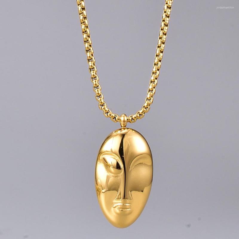 

Pendant Necklaces Fashion Oval Shaped Abstract Portrait Long Necklace Female Sweater Chain 316 Titanium Steel Trendy Jewelry