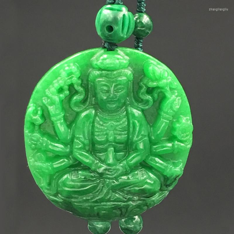 

Pendant Necklaces World Peace Guanyin Portrait Hand Carved Bijou Necklace Women Men Natural Dry Green Iron Dragon Stone Long