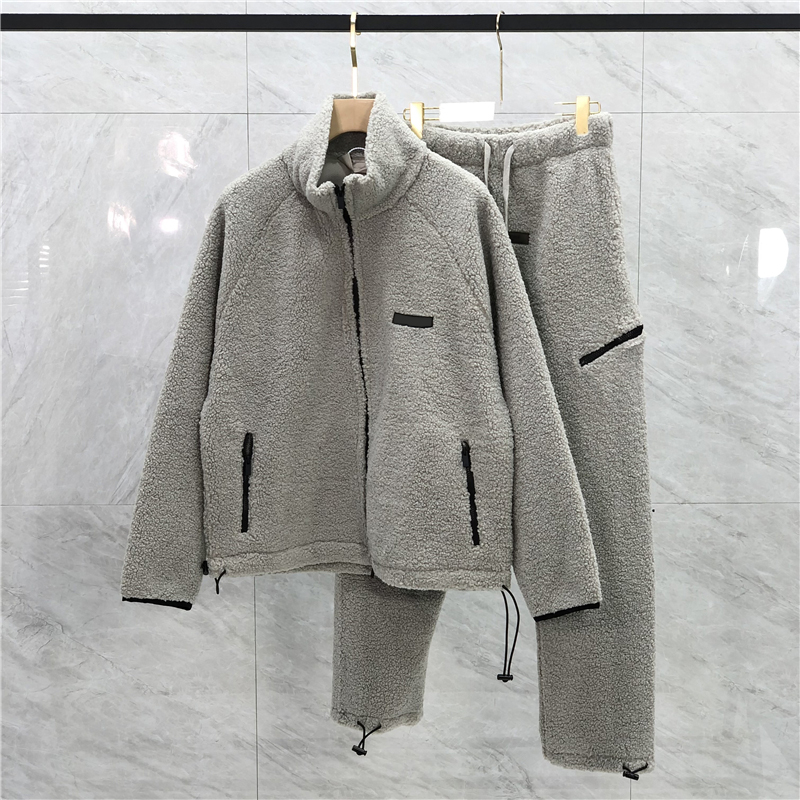 

22FW USA Winter Silicone Hoodie Men Women Fleece Full Zipper Warm Pockets Sweatshirt Jacket Breathable Trousers High Street Pants Tracksuit Set, Black pants