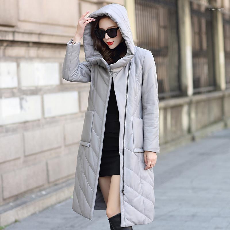 

Women's Leather Coat Natural 2023 Sheepskin Casual Genuine Jacket Women Long Warm Winter Down Jackets Hooded Plus Size B0302, Black