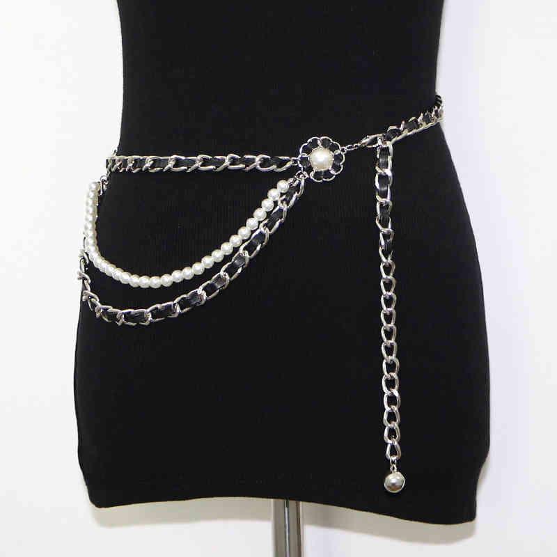 

designer Belts belt Small fragrance chain pearl waist women's dress sweater metal accessories closing decoration seal QZ4R hgD, Black