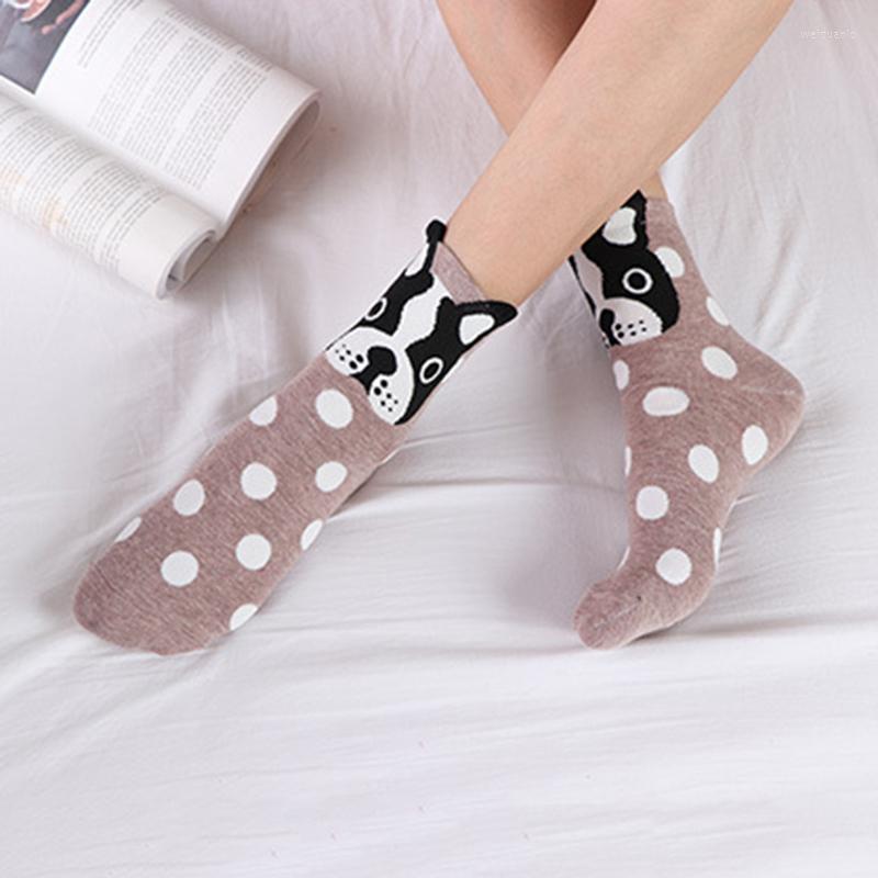 

Women Socks Cartoon Casual Ladies Breathable Cotton Cute Dog Style Dot Violet Coffee Color For Girls, Be