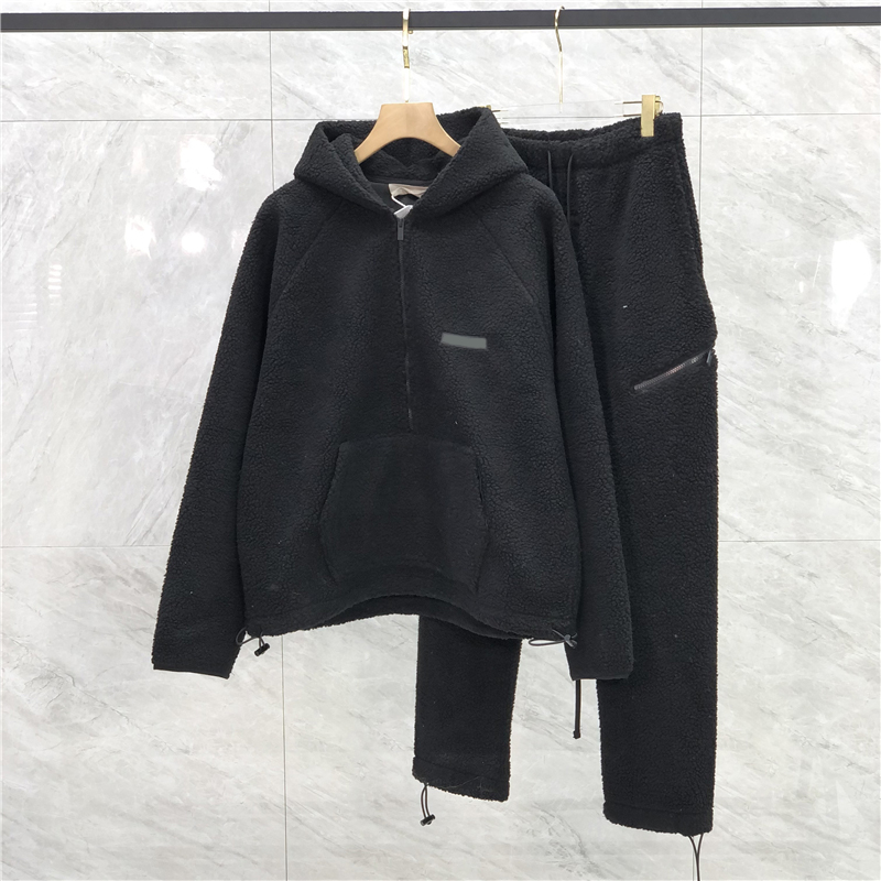 

22FW USA Winter Silicone Hoodie Men Women Fleece Half Zipper Warm Hooded Pockets Sweatshirt Casual Trousers High Street Pants Tracksuit Set, Gray pants