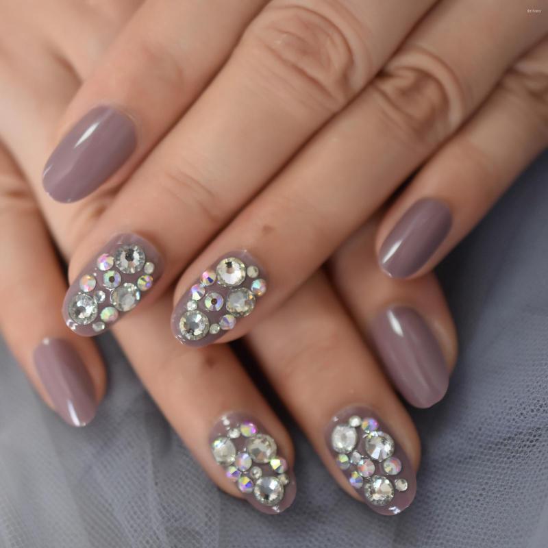 

False Nails Crystal Diamond Gems Decoration Press On Nail Glossy UV Full Cover Oval Fake Fingernail Salon Manicure Daily Wear Tips, L5768