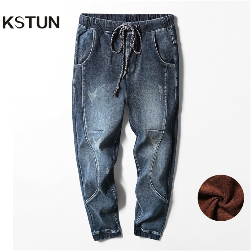 

Mens Jeans Winter Men Warm Joggers Harem Pants Thicken say hi to the denim version of sweatpants elastic drawstring waist 221113, Blue