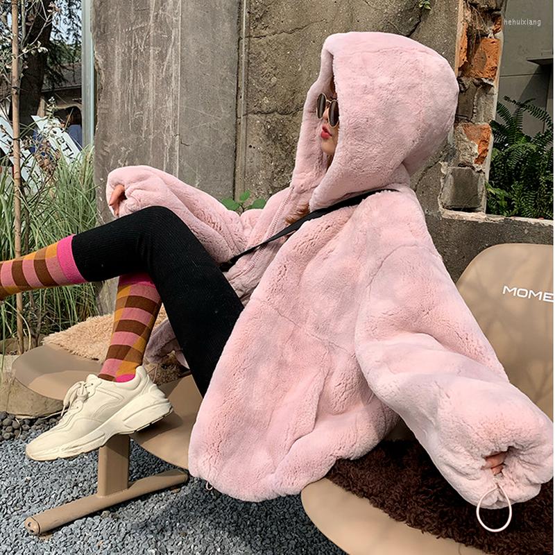 

Women's Fur Faux Jacket Women Furry Thick Hooded Baseball Uniform 2022 Winter Casual Loose Short Coat Ladies Luxury Blended Jackets, Gray