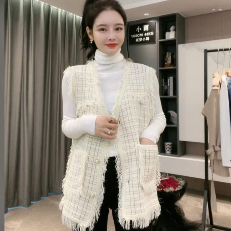 

Women' Vests Woman Tweed Fashion Vest Female Autumn V-neck Single Breasted Sleeveless Loose Solid Color Waistcoat Ladies Coat G18, Black