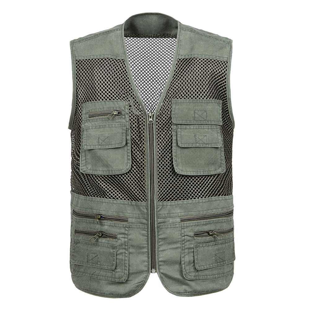

Men's Vests Large Size Mesh Quick-Drying Male with Many Pockets Mens Breathable Multi-pocket Fishing Vest Work Sleeveless Jacket 221114, Beige vest