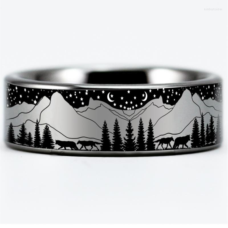 

Wedding Rings Anniversary Gift Wolf In Night Forest View For Women Men's Ring 8mm Tungsten Party Jewelry Engagement