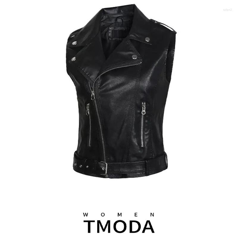 

Women' Leather TMODA257 Fashion Women Spring Autunm Black Faux Vest Jackets Lady Bomber Motorcycle Cool Outerwear Coat With Belt