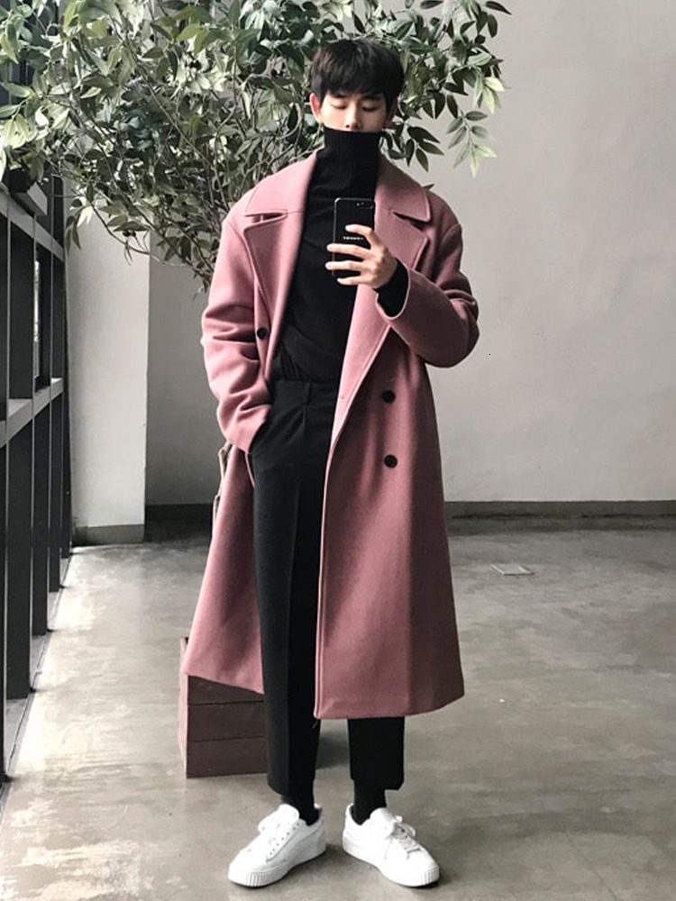 

Men' Wool Blends Men' Clothing Woolen Long Jacket Coats Wool Blends Spring and Autumn Coat Trench Classic Solid Color Thickening Q121 221014, Fenhongse
