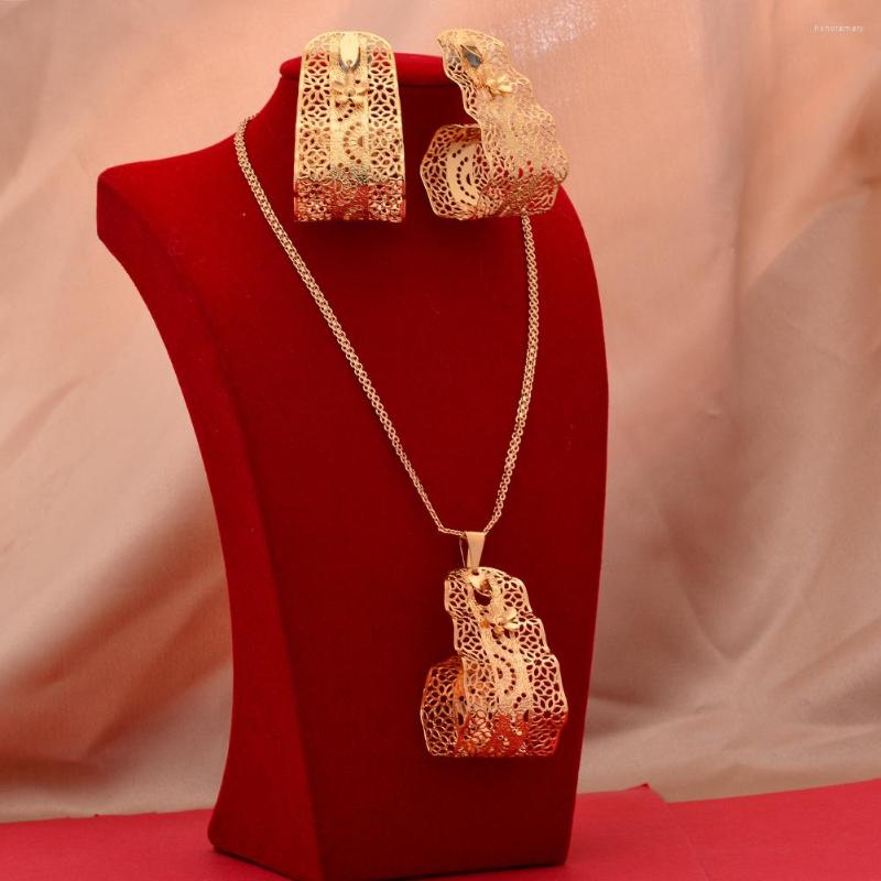 

Necklace Earrings Set 50Cm Dubai Charms Gold Color For Women/Girls Ethioipian Jewelry African Gift, Picture shown