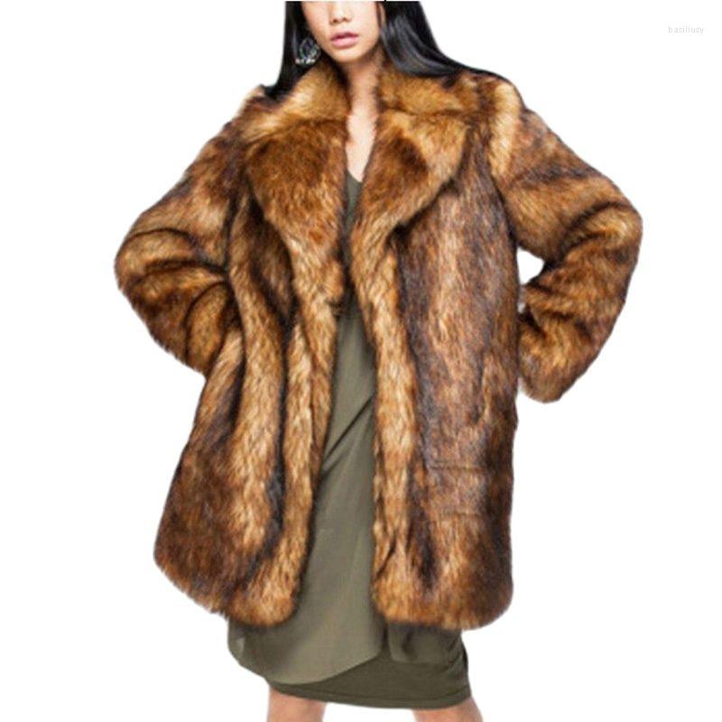 

Women' Fur High Quality Fashion Autumn Winter Faux Coats Women' Thicken Warm Jackets Long Sleeve Outerwear Female Tops G246, Brown red